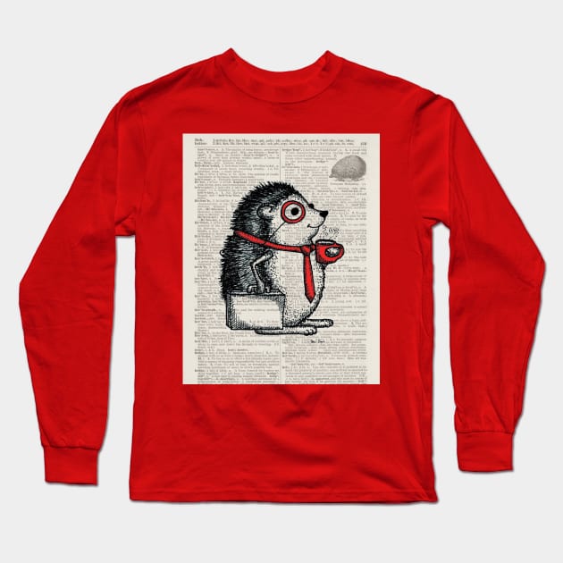 Hedgehog with Monocle Long Sleeve T-Shirt by tamiboyce